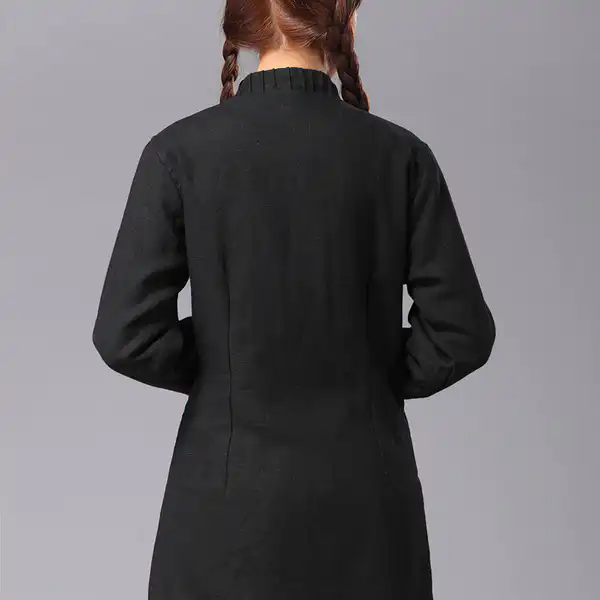 单个产品-民族风新款手工盘扣冬装中式棉麻复古女士双层外套铜钱衣